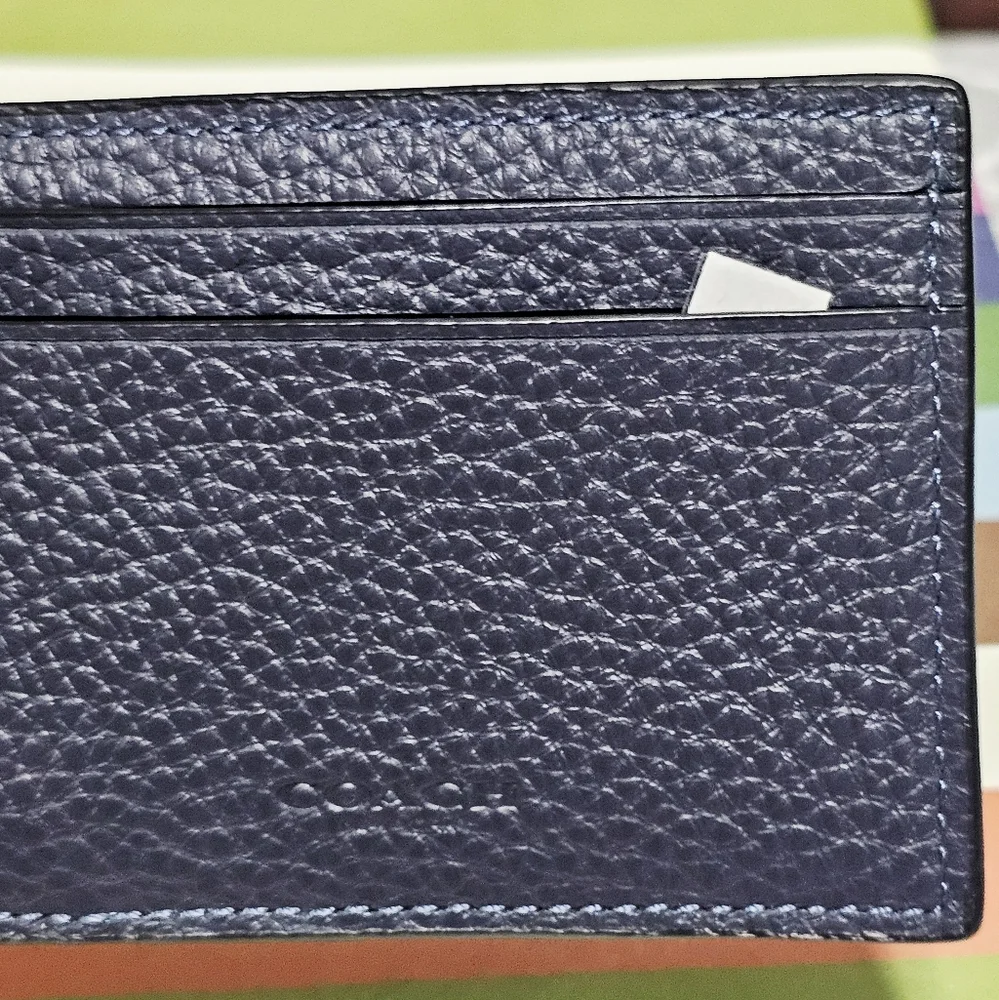 NEW Coach Compact Bifold Wallet Midnight Navy Blue CM167 pebble leather ID Card - Picture 6 of 6